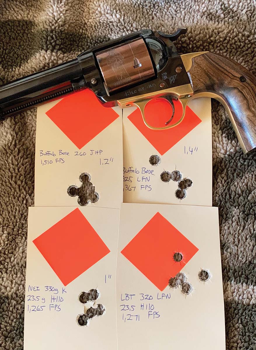 Typical groups from the RW Grip Frames Linebaugh Tribute gun.